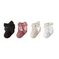 Chaussettes décontractées montantes respirantes et antibactériennes pour bébés filles, blanches et roses, avec nœud en dentelle, design vintage, en coton tricoté, séchage rapide