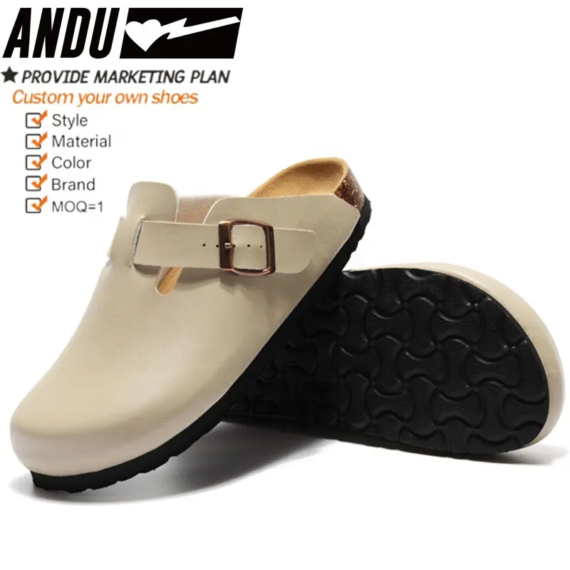 Custom Close Toe Slippers Outdoor Genuine Leather Open Back Flat Women Slippers Birken Style Casual Lazy Shoes Flat Mules Custom