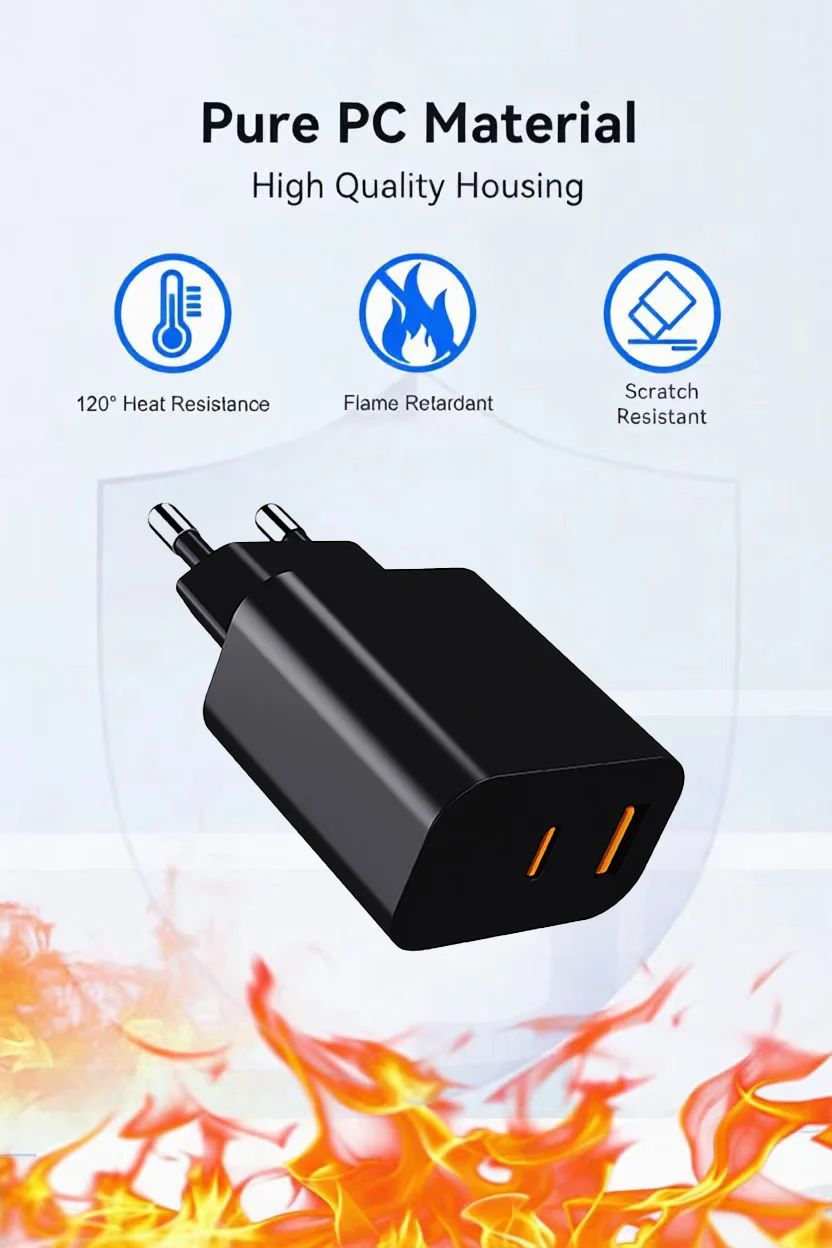 45W GaN Fast Charger USB-A + Type-C Dual Ports PD3.1 Eco-Friendly PC Fireproof Material OTP US Plug Mobile Phones Smart Watches · image 4