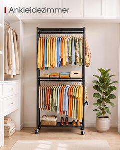 ราวแขวนเสื้อผ้า SENYU - ราวแขวนเสื้อผ้าพร้อมชั้นวางและล้อเลื่อน ตู้เสื้อผ้าอเนกประสงค์พร้อมตะขอ ราวแขวนเสื้อผ้าโลหะแข็งแรงทนทาน - Product Image 5