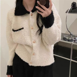 2023 Herbst modische Mädchen Revers Langarm Free <span class=keywords><strong>Size</strong></span> Button Cable Knit Frauen Pullover Mantel - Product Image 2
