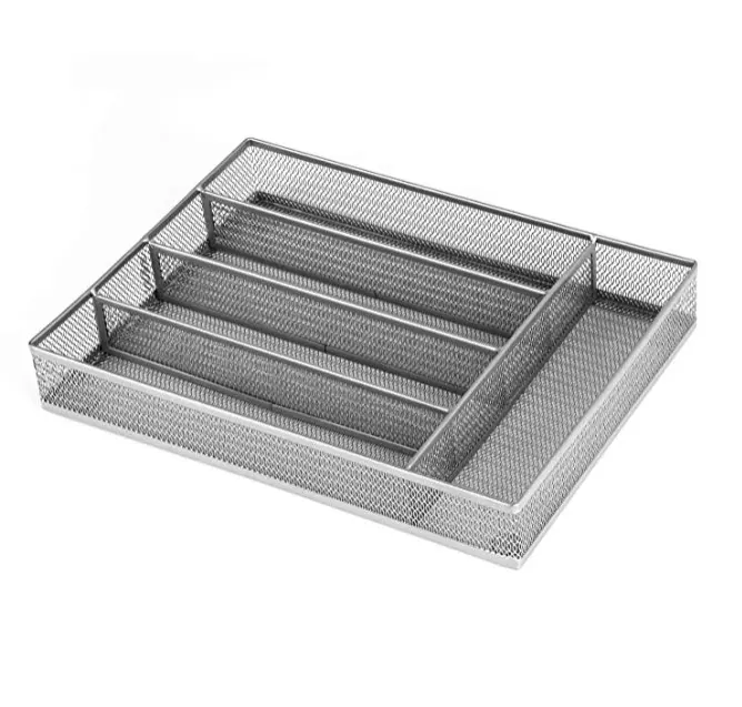 Metall mesh Besteck Tablett Utensil Schublade Organizer Küche Utensil Besteck Tablett mit Schaum Füße Multi Fächer