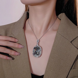 Wholesale 12*16mm Black Gray Cubic Zirconia Eco-friendly Copper Pendant Jewelry Vintage <b>Locket</b> Necklace for Women Daily Wear - Product Image 3