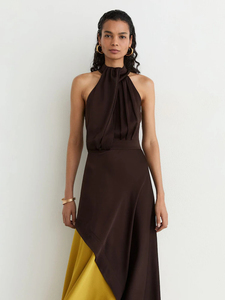 Robe longue sans bretelles à imprimé tropical en mousseline bleue, dos nu, coupe droite, tenue décontractée d'été - Product Image 2