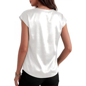 Women Silk Satin Cap Sleeve <b>Blouse</b> Crew Neck Breathable Office Casual Top 2026 Summer Outfit - Product Image 6