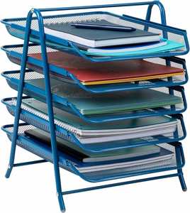 5 Tier <b>File</b> Tray Organizer Desk Paper <b>Document</b> Holder Desktop Storage for Office Home or School Organization Turquoise - Product Image 6