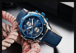 Montres de couple en cuir véritable, mouvement à quartz chronographe multifonctionnel, montre-bracelet unisexe - Product Image 5