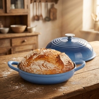 Marmite hollandaise en fonte avec couvercle, revêtement antiadhésif 7 couches, poignées à boucle, pot à pain au levain, compatible four et cuisinière