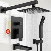 Système de douche à effet pluie encastré 3 fonctions mural noir de luxe avec logo personnalisé, mitigeur en laiton haute pression, ensemble complet