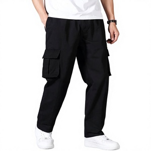 Men's Khaki Cargo Pants Straight Fit Multiple Pockets Workwear Style Breathable Canvas <b>Trousers</b> <b>Elastic</b> <b>Waist</b> Autumn Wear - Product Image 3