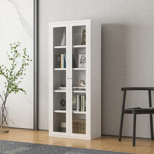 2 Swing Door Steel Storage Cabinet With Glass Door Corner Steel Modern Floor Standing Bookcase Office Furniture