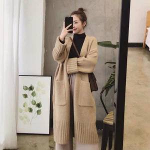 Nouveau Cardigan Long d'Automne-Hiver pour Femme, Manteau Ample en Maille Épaisse et Élégante avec Poches Décontractées, Respirant, Style Streetwear - Product Image 5