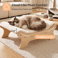 Lit surélevé pour chat, hamac pour chat avec fausse fourrure douce, bois massif, housse amovible lavable pour chats et petits chiens