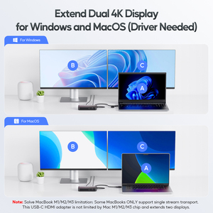 Station d'accueil PULWTOP <span class=keywords><strong>USB</strong></span> <span class=keywords><strong>C</strong></span> <span class=keywords><strong>Displaylink</strong></span> avec double écran 4K60Hz pour MacBook M1/M2/M3/Windows DisplayPort ou HDMI, Ethernet - Product Image 3