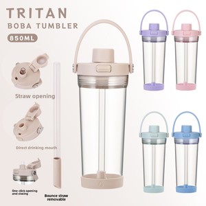 New Tritan Straw Tumbler Wide-Bore <strong>Boba</strong> Compatible Portable Handle Flip Straw Leak-Proof Plastic Drinkware for Daily <strong>Bubble</strong> - Product Image 1