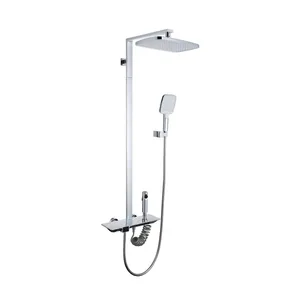 Modern Shower Set Flat panel Piano Botão Rainfall Shower Faucet Set com 4 Funções Wall Mounted SS Tap Bathroom Brass