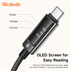 Cable de Carga Rápida Mcdodo 876/887 6A USB-<span class=keywords><strong>A</strong></span> <span class=keywords><strong>a</strong></span> USB-C con Pantalla Digital OLED, 100W, Potencia/Voltaje/Corriente en Tiempo Real, Nuevo - Product Image 3