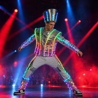 Costume Cyberpunk LED Lumineux RGB avec Chapeau Haut-de-forme, Armure Robotique Futuriste pour Festival de Musique Électronique et Soirée Rave