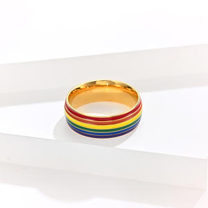 Unisex Rainbow Flag Titanium Steel <b>Ring</b> Black Color 8mm Width Gift Jewelry - Product Image 4