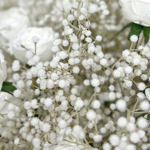 Boules de fleurs artificielles en soie réaliste, roses blanches et gypsophile, parfaites pour les centres de table de mariage, décorations en gros - Product Image 4