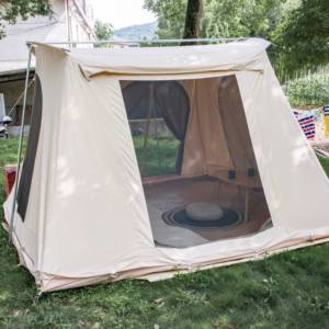 Tienda de Campaña de Lona de Algodón de Alta Calidad, Tienda de Campaña Familiar Tipo <span class=keywords><strong>Cabaña</strong></span> con <span class=keywords><strong>Arco</strong></span> Flexible, Tienda de Campaña Impermeable para Acampar al Aire Libre - Product Image 4