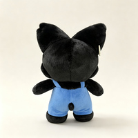 Peluche personnalisée chat noir OEM ODM, jouet en peluche doux, poupée personnalisée personnage de dessin animé, peluche en salopette bleue, cadeau anti-stress