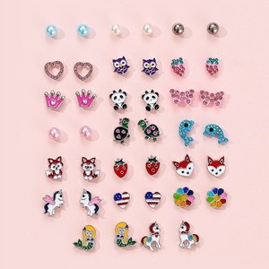 <b>Cute</b> Animal Alloy Stud Earrings Set Heart <b>Bear</b> Rabbit Owl Unicorn Exquisite Petite Earrings For Women Gift Fashion Jewelry - Product Image 4