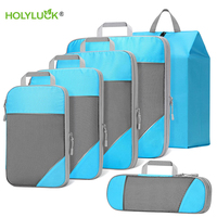 6 pièces Cubes d'emballage de compression ensemble mode organisateurs de bagages voyage valise sacs de rangement étanche pliable organisateur