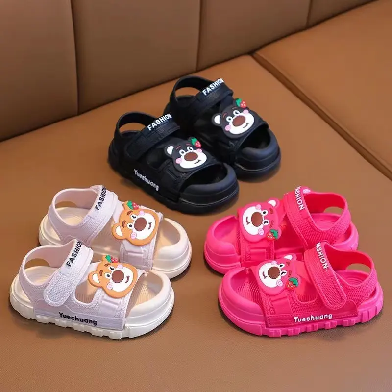 Nuovi sandali Baotou per bambini con orsetto rosa cartone animato per ragazze scarpe da spiaggia traspiranti, scarpe casual per bambini