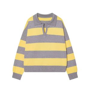 Pull long à manches longues pour femme, style vintage, rayé, color-block, respirant, en polyester, pour l'automne - Product Image 2