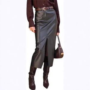 <span class=keywords><strong>Jupe</strong></span> <span class=keywords><strong>longue</strong></span> <span class=keywords><strong>crayon</strong></span> moulante taille haute fendue en similicuir pour femme Lin, collection automne-hiver 2026, idéale pour le bureau - Product Image 1