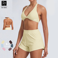 Ensemble deux pièces pour femme en nylon et élasthanne, avec soutien-gorge de sport et legging taille haute effet push-up, anti-transparence lors des squats, tenue de sport douce pour la gym