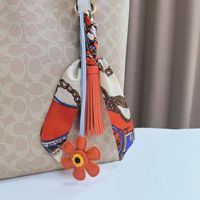 Gantungan Kunci Kulit PU Motif Bunga Matahari Bohemian, Syal Geometris Warna-warni, Liontin Tas, Ornamen Kunci Mobil, Grosir