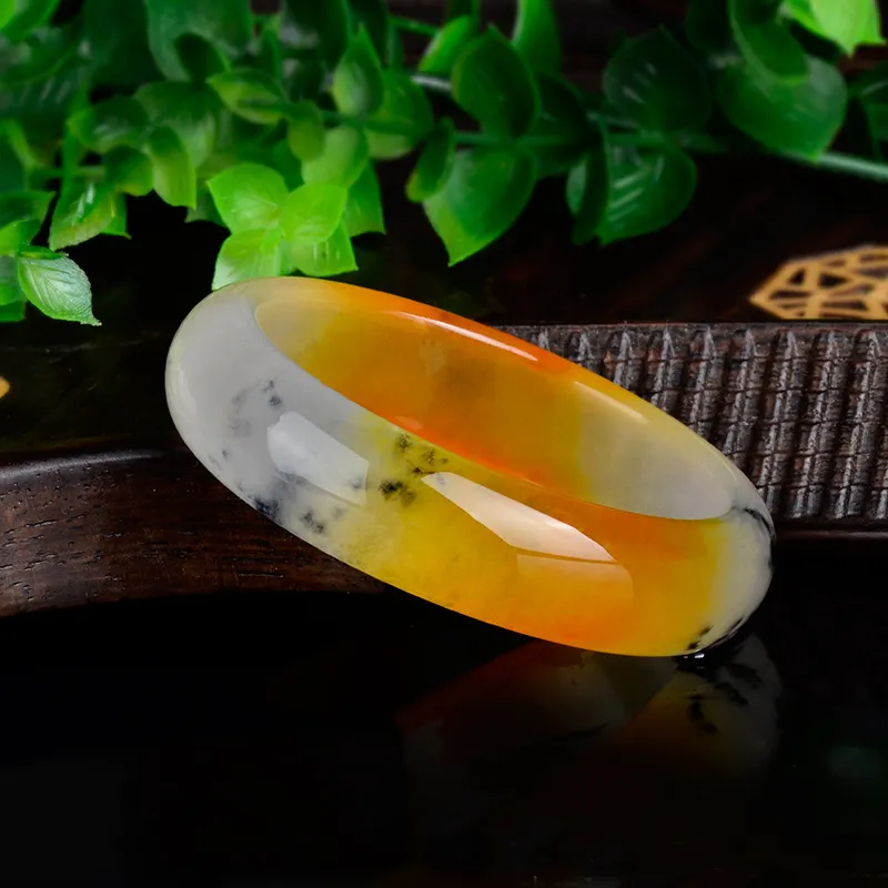 Brazalete de Jade amarillo Natural para mujer, pulsera Retro de Calcedonia, de alta calidad, para fiesta, regalo de la suerte