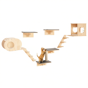 Ensemble d'étagères murales pour chat, 7 pièces, arbre à chat en bois, griffoir, meubles, planches de couchage et d'escalade, fournitures pour animaux de compagnie d'intérieur - Product Image 1