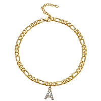 MICC Vente en gros Bijoux pour femmes en acier inoxydable personnalisés Plaqué or 18 carats Pendentif à breloque avec lettre 26 lettres Zircon CZ Bracelet avec initiale