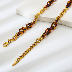 Collana da donna con catena ovale in acrilico leopardato, placcata oro 18 carati, in acciaio inossidabile, per maglione, gioielli alla moda - Product Image 6