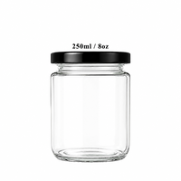 En stock – Pot en verre rond de 250 ml de qualité alimentaire avec couvercles pour miel, confiture, chili confit et Epis haïtien