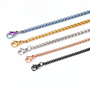 50 PCS /lot Various sizes square rolo chain necklace Silver / Gold / Rose gold / Black / Rainbow stainless steel necklace chain