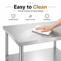 Table de travail en acier inoxydable à 2 niveaux avec dosseret et étagère inférieure pour la préparation en restaurant, directement de l'usine