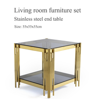 Wohnzimmer möbel schwarze Glasplatte antike Seite Ende Couch tisch moderne Gold Edelstahl Beine