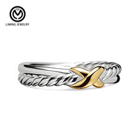 Bague en argent sterling 925 bicolore torsadée en forme de X, design tressé tendance AR087, bijoux minimalistes pour femmes, cadeau d'anniversaire