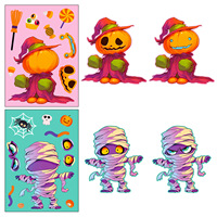 Lot de 6 autocollants créatifs DIY à expressions changeantes pour Halloween, thèmes vampire, momie, citrouille, cadeau puzzle