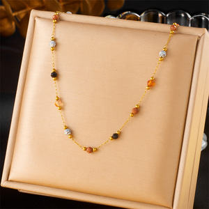 Conjunto de Joyería Boho 3 en 1 con Cuentas de Piedras Multicolores, Cadena de Acero Inoxidable, Joyería de Moda para Vacaciones en la Playa, Alta Calidad - Product Image 5