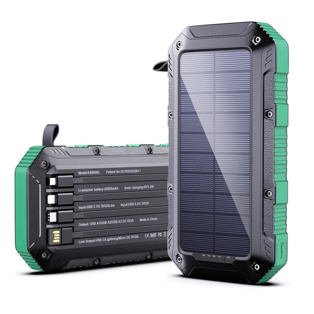 Rugged 20000mAh Solar Power Bank Waterproof Shockproof Type-C Input Dual USB Ports Polymer Battery for Tough Environments