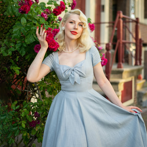 Đầm nữ cổ vuông, chi tiết nơ, tay ngắn, dáng chữ A, dài chấm đất, 100% vải lanh, mặc thường ngày, dạo phố, dịch vụ OEM - Product Image 2