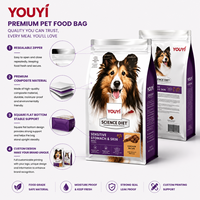 Sac à fond plat imprimé sur mesure de qualité alimentaire avec fermeture éclair, résistant à l'humidité, à encoche anti-déchirure, en plastique, pour friandises pour chiens et chats 500g 1kg