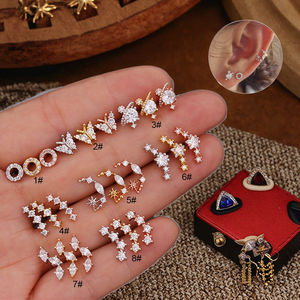 Cuerpo Quirúrgico Industrial de Acero Inoxidable, Piercing de Oreja, Joyería Antitragus Rook, Circón de Corte Dorado - Product Image 6