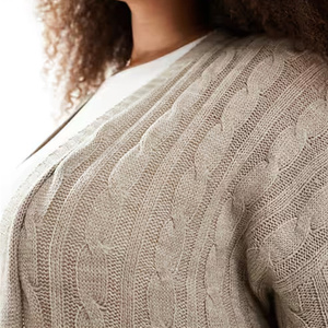 OEM Custom Knitwear Beige <strong>Long</strong> <strong>Line</strong> Women's Loose Fit Casual Fashion and Comfort for Daily Wear Solid Color Knit <strong>Cardigan</strong> - Product Image 3