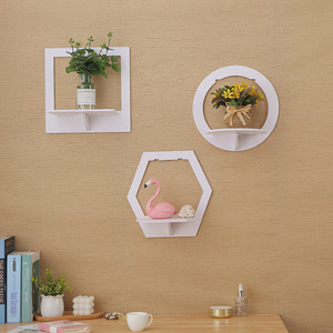 <b>Wall</b> <b>Mounted</b> <b>Shelves</b> Set Of Three Shapes Round Square Hexagon White PVC For Living Room Bedroom Kitchen Storage Display - Product Image 1